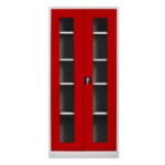 Jessan Ofis 198-Compartment Glass-Door Filing Cabinet – Gray & Red